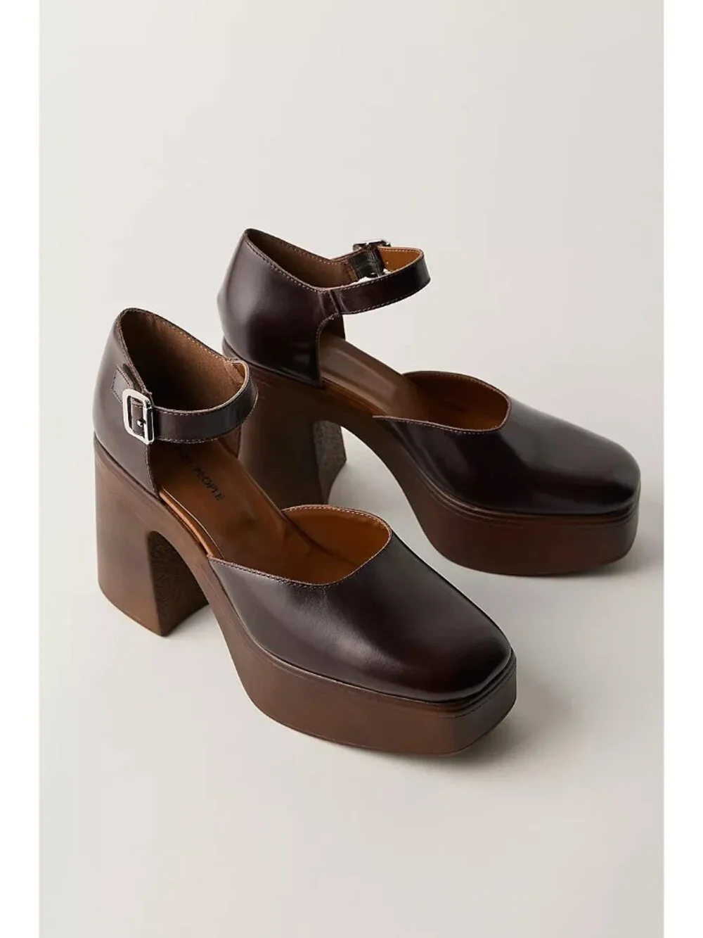 Free People Women's Gwen Platform Brown Mary Jane Shoes Heels with Straps